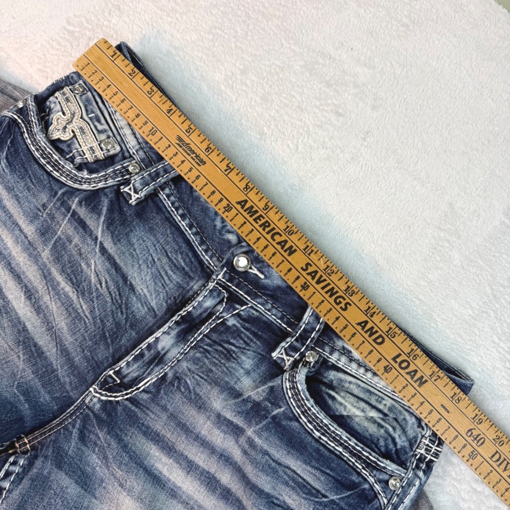 Rock Revival Distressed Mid-Blue Cropped Jeans with Embellished Pockets - Picture 8 of 11
